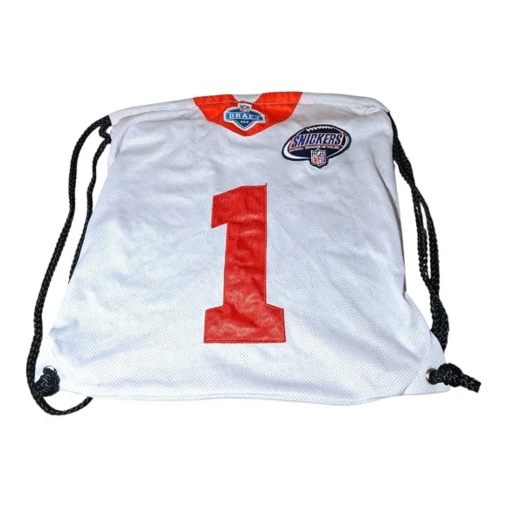 Rare NFL Draft 2012‎ Snickers White Red Number 1 Drawstring Backpack Bag
